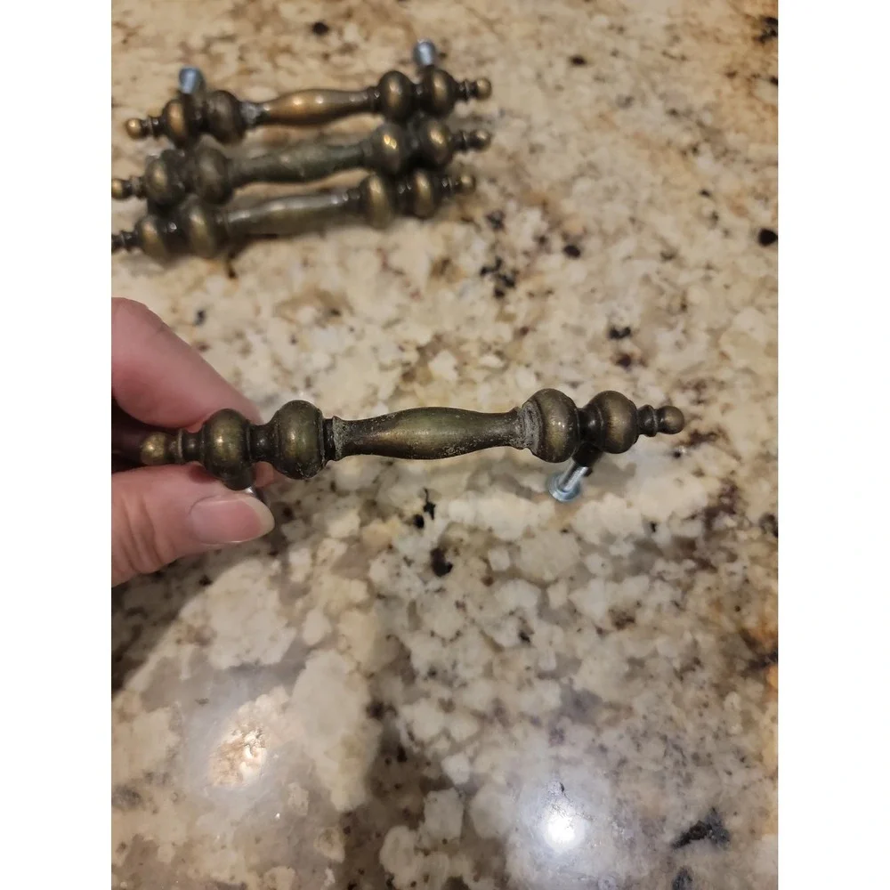 Antiqued Brass MCM Traditional Kitchen Cabinet Drawer Pulls 3